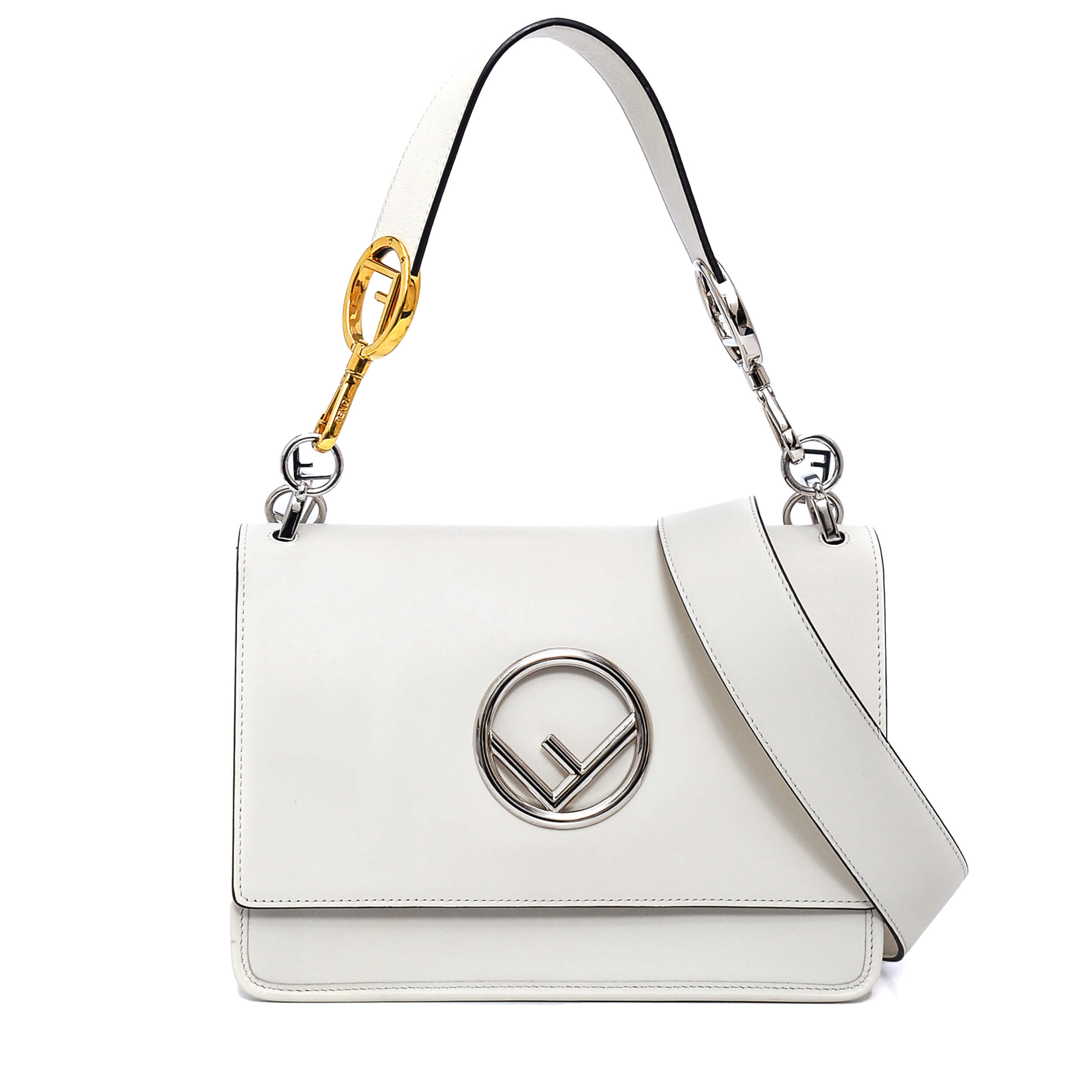 Fendi - White Smooth Leather Medium Kan I F Shoulder Bag